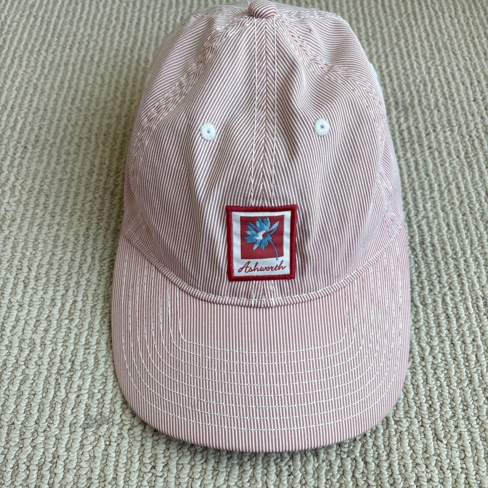 Ashworth Striped Red Strapback Baseball Hat Cap Adjustable